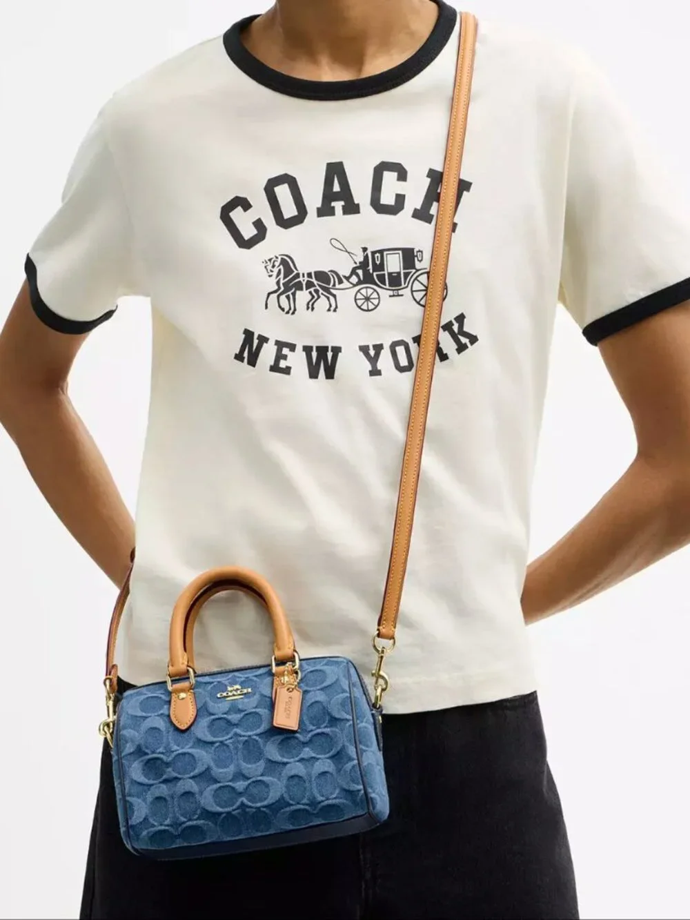 Mini Rowan Crossbody Bag In Signature Denim CDQ36 - Picture 9 of 11